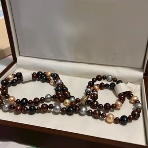 Certified 14k and freshwater pearl double strand necklace